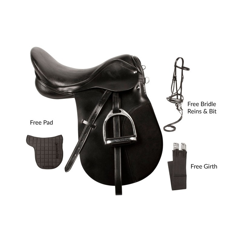 Black All Purpose English Saddle Bridle Package 16 18
