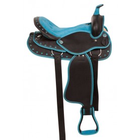 10175 Turquoise Black Synthetic Western Trail Horse Saddle 14 16