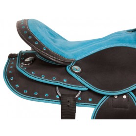 10175 Turquoise Black Synthetic Western Trail Horse Saddle 14 16