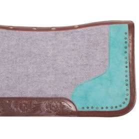 SP048 Turquoise Gray Felt Tooled Leather Western Horse Saddle Pad