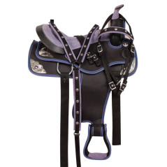 10187 Black Purple Silver Synthetic Western Horse Saddle Tack 14 17