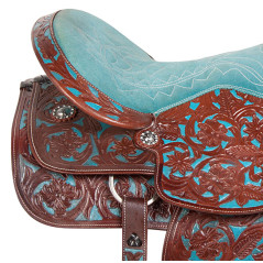 10193 Turquoise Inlay Brown Barrel Horse Western Saddle 14 16