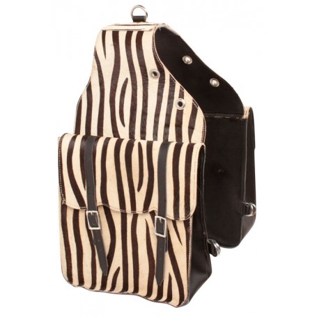 Large Zebra Print Hair On Hide Leather Western Horse Saddle Bags