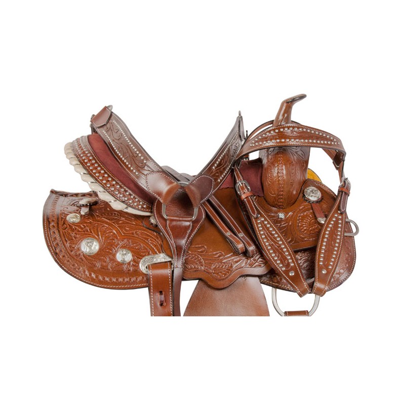 Tooled Studded Barrel Arabian Western Horse Saddle 16