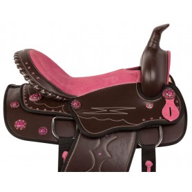 10504 Pink Crystal Brown Synthetic Pleasure Trail Saddle Tack 14 16