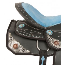 10500 Blue Silver Synthetic Western Trail Horse Saddle Tack 14 16