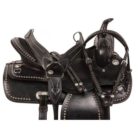 Black Studded Parade Western Gaited Horse Saddle 16