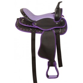 10522 Purple Ostrich Black Western Trail Horse Saddle Tack 14 16