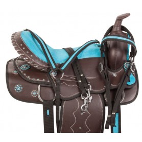 10711 Turquoise Brown Synthetic Trail Horse Saddle Tack 14 16