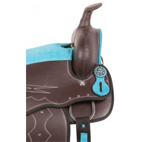 10711 Turquoise Brown Synthetic Trail Horse Saddle Tack 14 16