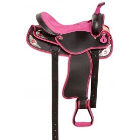 10770 Pink Silver Western Synthetic Trail Horse Saddle Tack 14 17