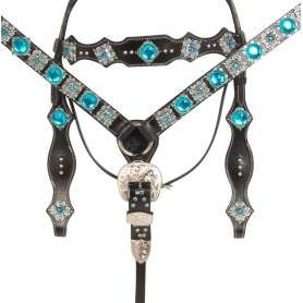 10755 Black Turquoise Blue Silver Buckle Style Western Horse Tack Set