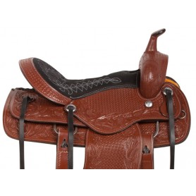 10801 Brown Tooled Comfy Western Pleasure Horse Saddle Tack 15 17