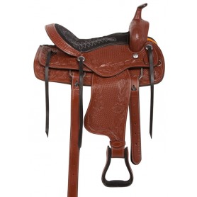 10801 Brown Tooled Comfy Western Pleasure Horse Saddle Tack 15 17