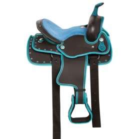 10814 Blue Teal Western Pony Youth Kids Synthetic Saddle Tack 10 13