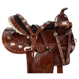 16 Antique Brown Western Studded Barrel Racing Horse Saddle