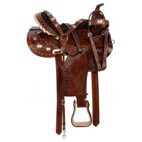 16 Antique Brown Western Studded Barrel Racing Horse Saddle