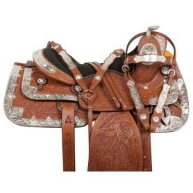 10852 Hand Carved Silver Plated Western Horse Saddle Tack 16"