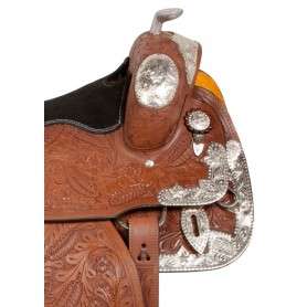 10852 Hand Carved Silver Plated Western Horse Saddle Tack 16"