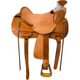 9851 Rough Out Tooled Western Leather Roping Horse Saddle 16"