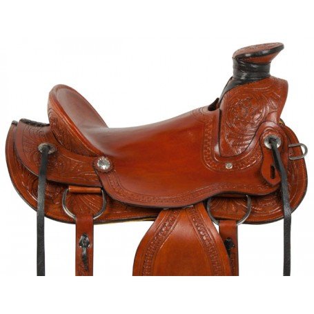 Western Hand Carved Leather Roping Ranch Horse Saddle 15"