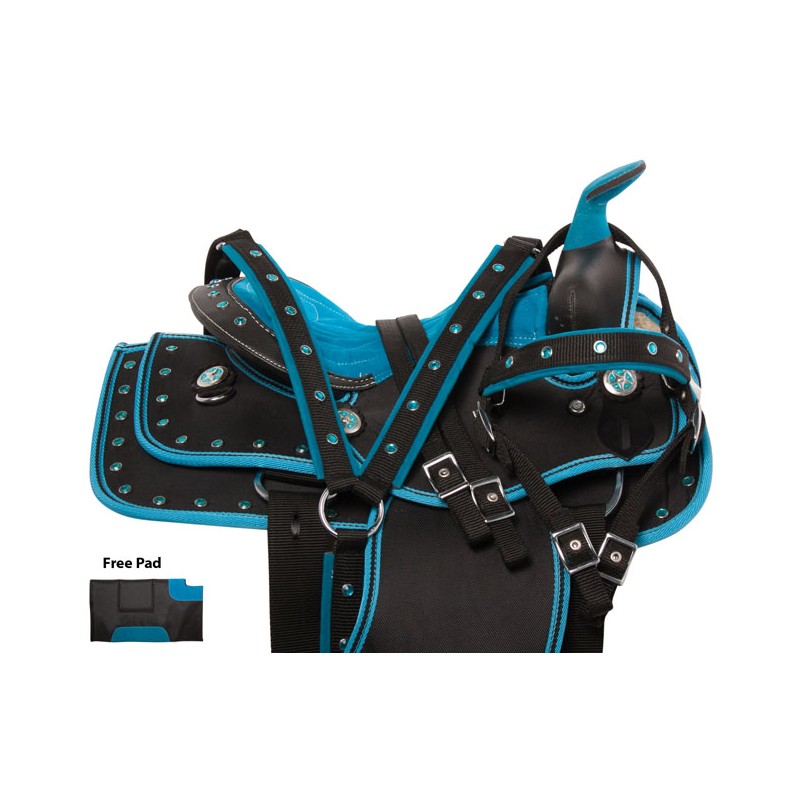 Blue Synthetic Western Show Kids Seat Horse Saddle 10 12