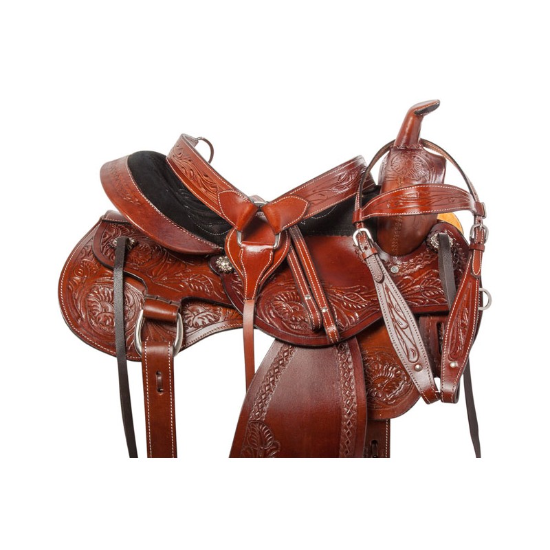 Comfy Western Tooled Leather Trail Horse Saddle Tack 15