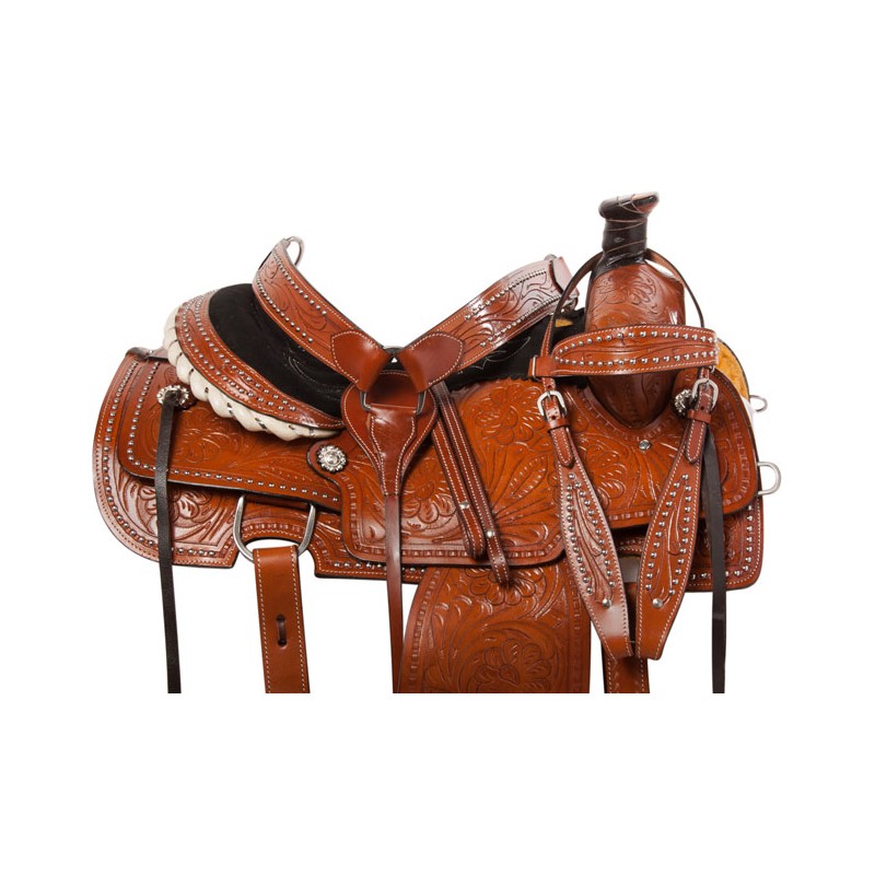 Chestnut Tooled Western Roping Horse Saddle Tack 18