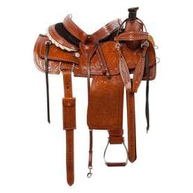 10952 Chestnut Tooled Western Roping Horse Saddle Tack 15 18