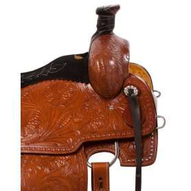 10952 Chestnut Tooled Western Roping Horse Saddle Tack 15 18