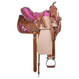 11018 Pink Crystal Western Barrel Racing Trail Horse Saddle Tack 14 16