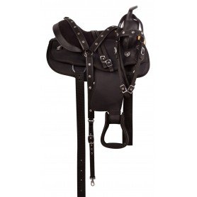 11044G Gaited Black Synthetic Round Skirt Western Trail Horse Saddle Tack Set