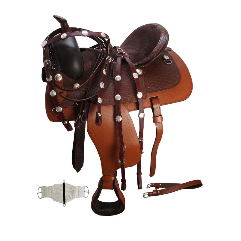 15 New Two Tone Comfortable Trail Horse Saddle Tack Bridle