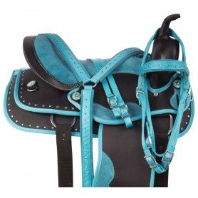 11051 Turquoise Blue Western Crystal Synthetic Show Trail Horse Saddle Tack
