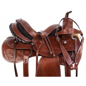 11072 Western Tooled Leather Barrel Racer Pleasure Trail Horse Saddle Tack Set