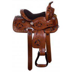 11078 Youth Kids Black Inlay Western Barrel Racing Trail Leather Horse Saddle Tack