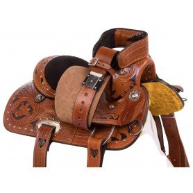 11078 Youth Kids Black Inlay Western Barrel Racing Trail Leather Horse Saddle Tack
