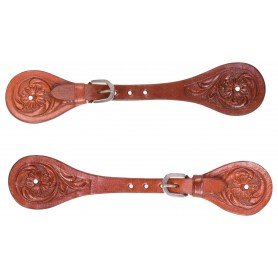 11086 Floral Tooled Western Leather Spur Straps