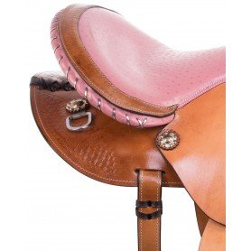 110834 Pink Ostrich Western Barrel Racing Leather Show Horse Saddle Tack Set