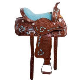 110822 Turquoise Inlay Western Leather Show Barrel Racing Trail Horse Saddle Tack Set