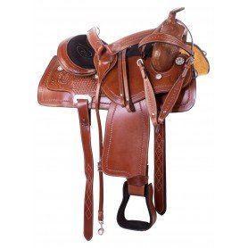 110859 Classic Western Cowboy Ranching Trail Hand Tooled Comfy Leather Horse Saddle Tack Set