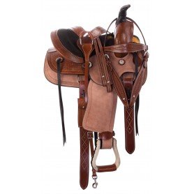 110860 Rough Out Youth Kids Seat Western Roping Ranch Leather Horse Saddle Tack Package