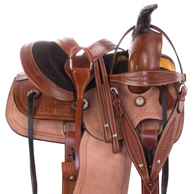 Rough Out Youth Kids Seat Western Roping Ranch Leather Horse Saddle Tack Package