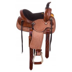 110860 Rough Out Youth Kids Seat Western Roping Ranch Leather Horse Saddle Tack Package