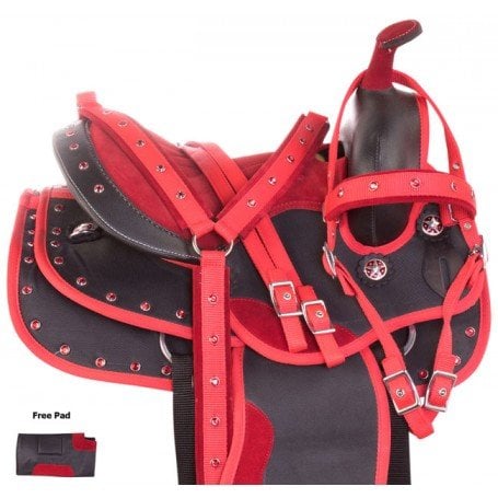 Red Crystal Synthetic Pony Kids Western Saddle Tack 10
