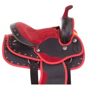 9891P Red Crystal Synthetic Pony Kids Western Saddle Tack 10 13