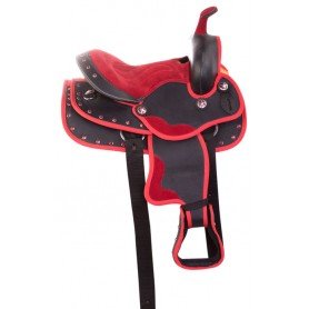 9891P Red Crystal Synthetic Pony Kids Western Saddle Tack 10 13
