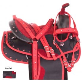9891 Red Crystal Synthetic Youth Kids Western Horse Saddle 12 13