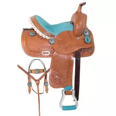 10953 Light Turquoise Crystal Youth Kids Horse Saddle Tack Set