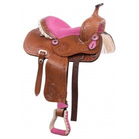 10422H Youth Kid Seat Pink Full Size Western Horse Saddle Leather Tack Set